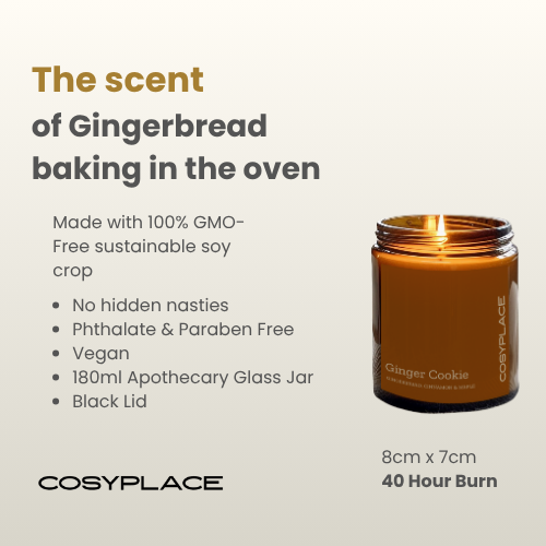 GINGER COOKIE - Gingerbread Phthalate Free Pet Friendlier Scented Soy Candle - COSYPLACE CANDLES